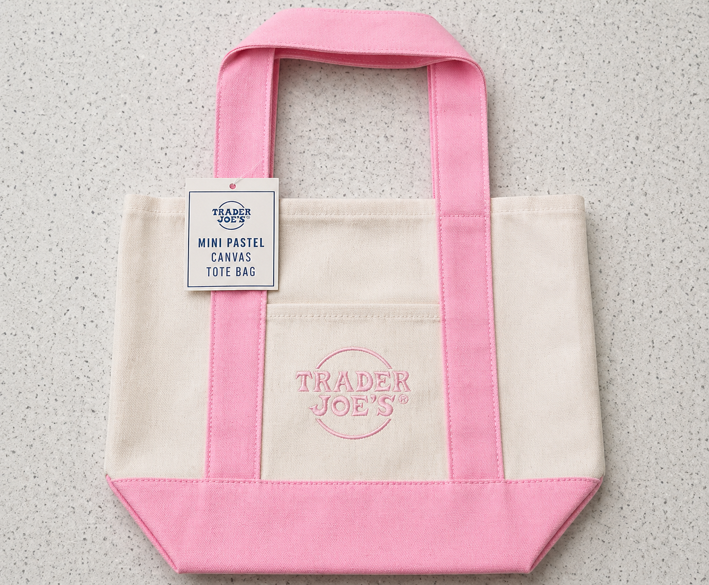 Mini Pastel Canvas Tote Bag – Embroidered Trader Joe’s Logo, Small Tote